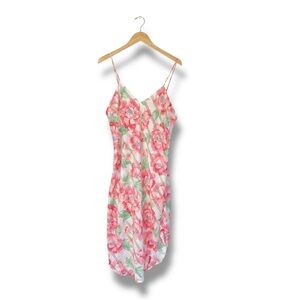 VTG Natori Slip Dress Womens L Pink Floral Rose Art Fairy Whimsy Garden Party